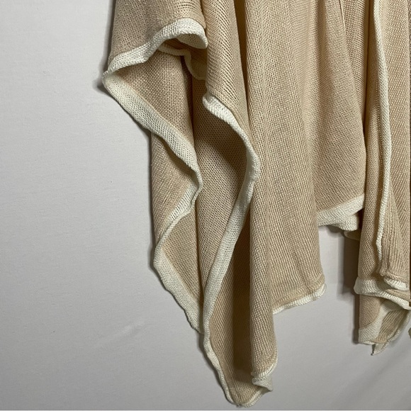 Chico's Linen Knit Contrast Trim Wrap Ruana Beachy Coastal One Size Beige Cream - Picture 7 of 12